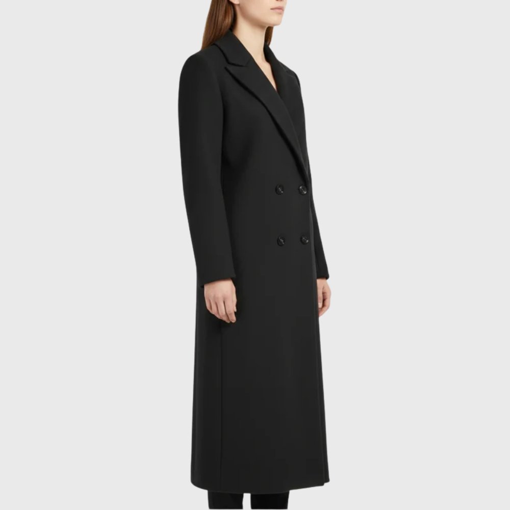 Trench Coat Longline Winter Double Breasted Black