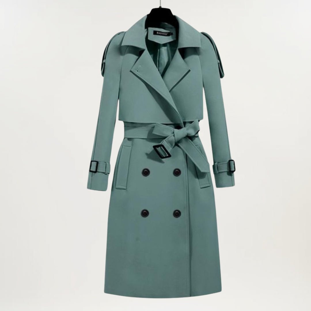 Trench Coat Women's Longline Double Breasted Belted - Green