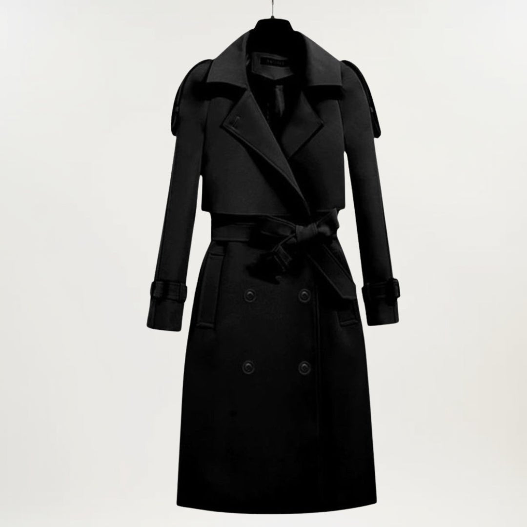 Trench Coat Women's Longline Double Breasted Belted - Black