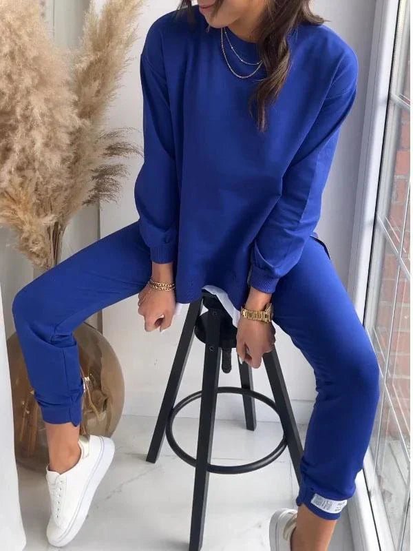 Two Piece Lounge Set Oversized Top Tapered Joggers - Blue