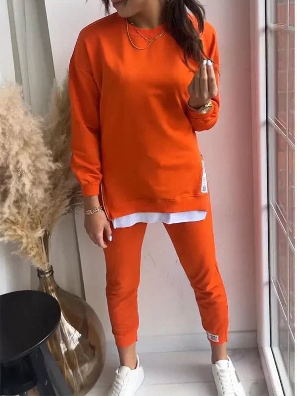 Two Piece Lounge Set Oversized Top Tapered Joggers - Orange