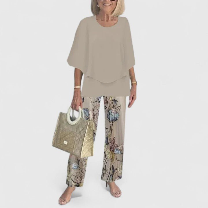 Two-Piece Set Flowy Top Floral Pants Relaxed Fit - 04