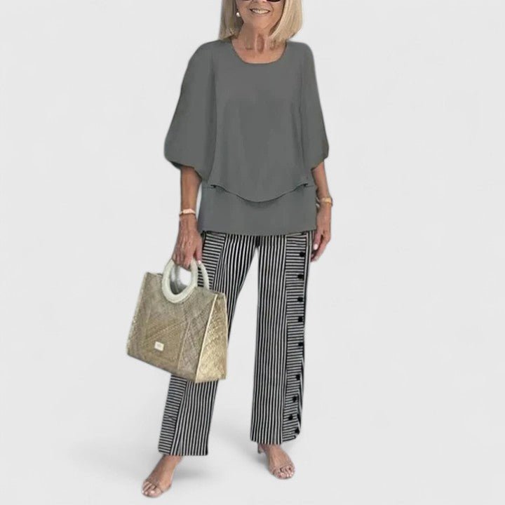 Two-Piece Set Flowy Top Floral Pants Relaxed Fit - 08