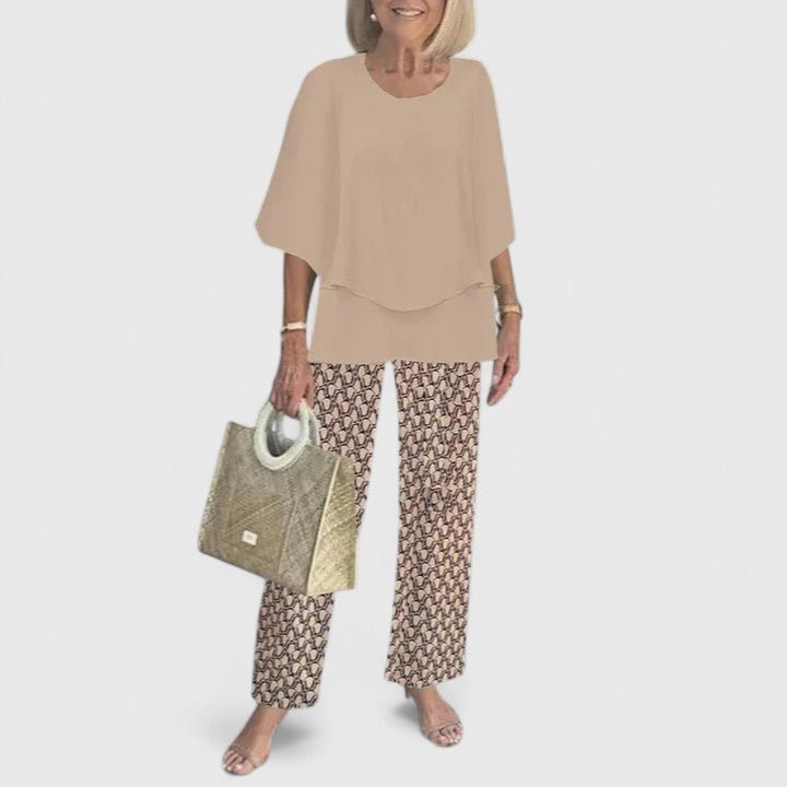 Two-Piece Set Flowy Top Floral Pants Relaxed Fit - 07