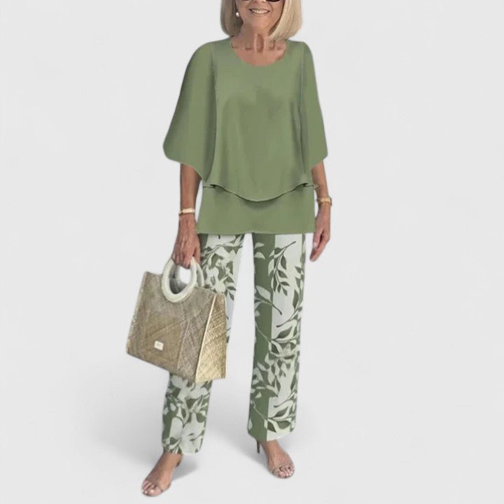Two-Piece Set Flowy Top Floral Pants Relaxed Fit - 01
