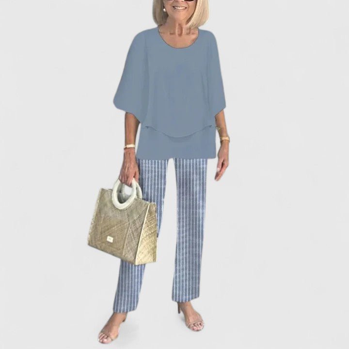 Two-Piece Set Flowy Top Floral Pants Relaxed Fit - 03