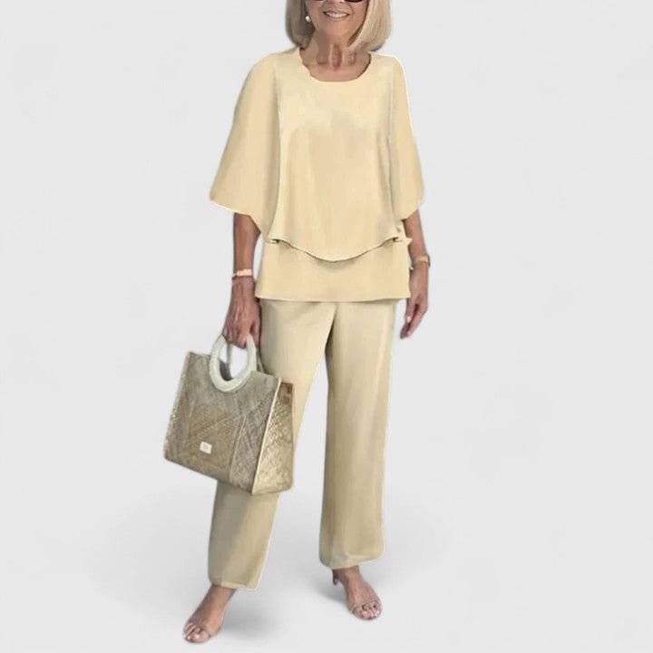 Two-Piece Set Flowy Top Floral Pants Relaxed Fit - 09