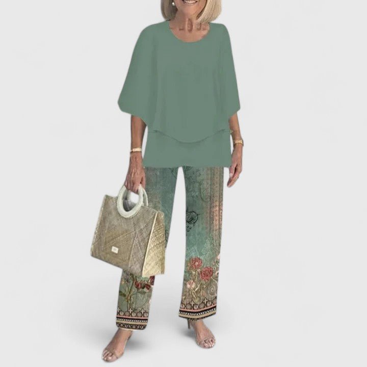 Two-Piece Set Flowy Top Floral Pants Relaxed Fit - 05