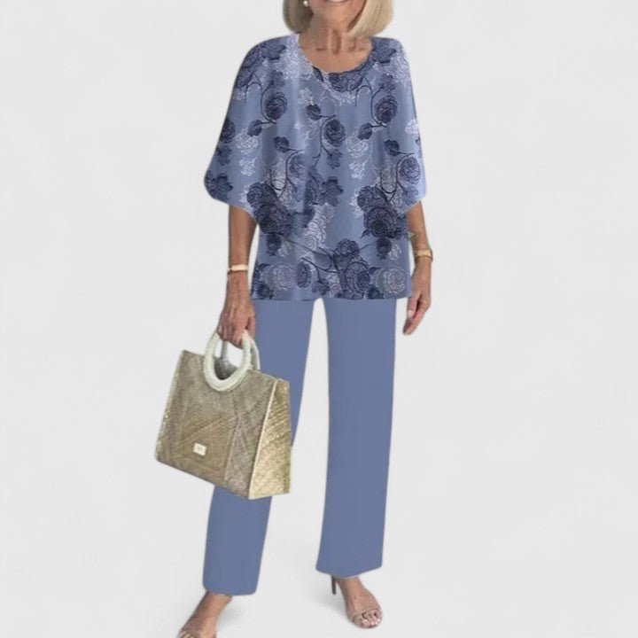 Two-Piece Set Flowy Top Floral Pants Relaxed Fit - 11