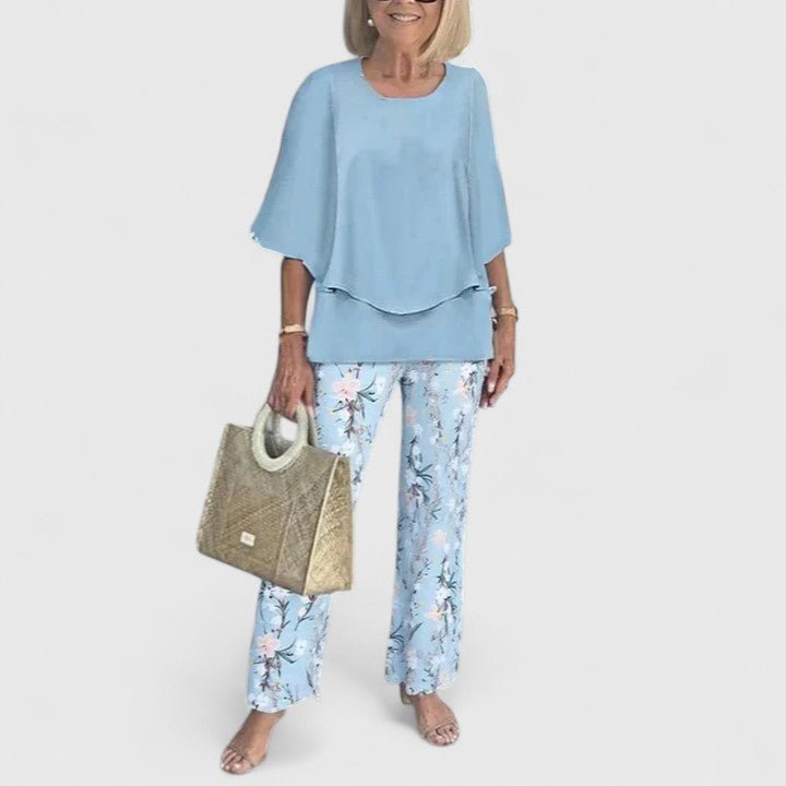 Two-Piece Set Flowy Top Floral Pants Relaxed Fit - 06