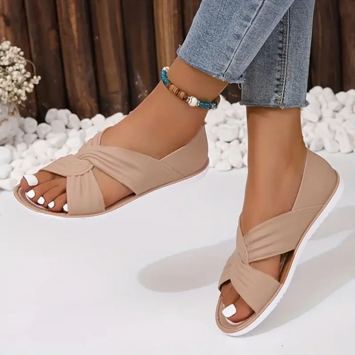Women Comfort Sandals Orthopedic Slip-On Twisted Strap Flats