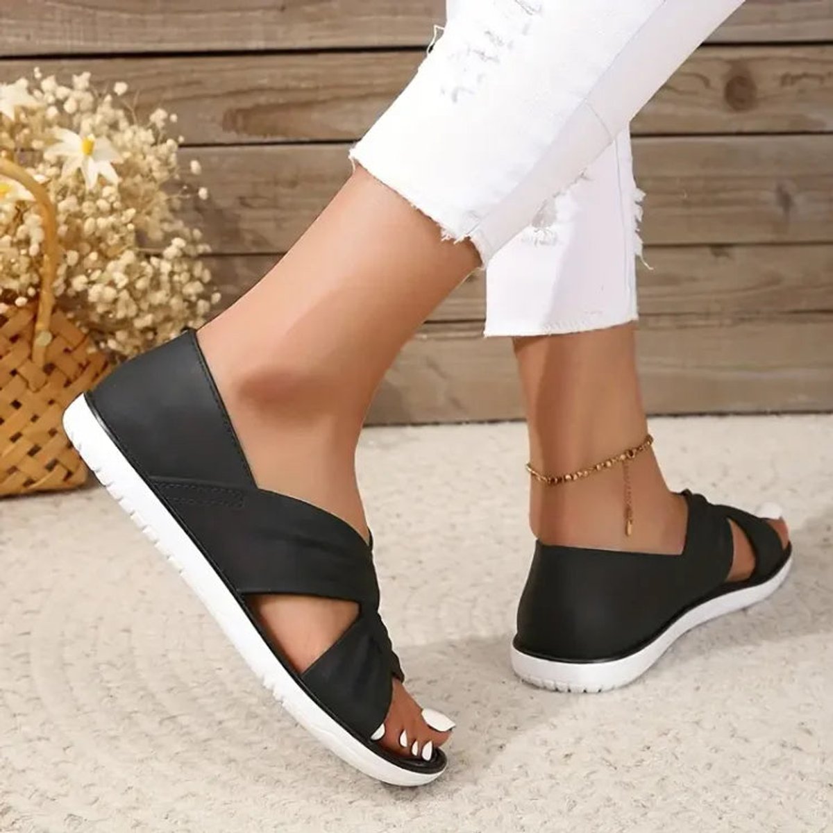 Women Comfort Sandals Orthopedic Slip-On Twisted Strap Flats