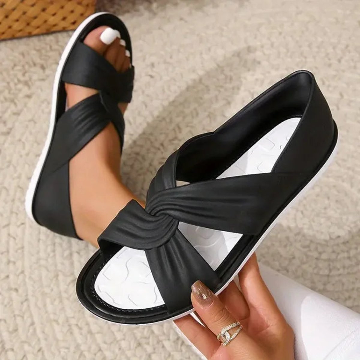 Women Comfort Sandals Orthopedic Slip-On Twisted Strap Flats