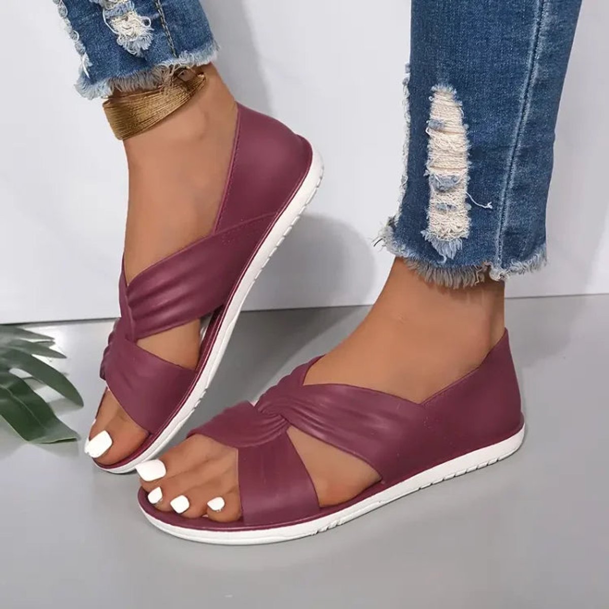 Women Comfort Sandals Orthopedic Slip-On Twisted Strap Flats