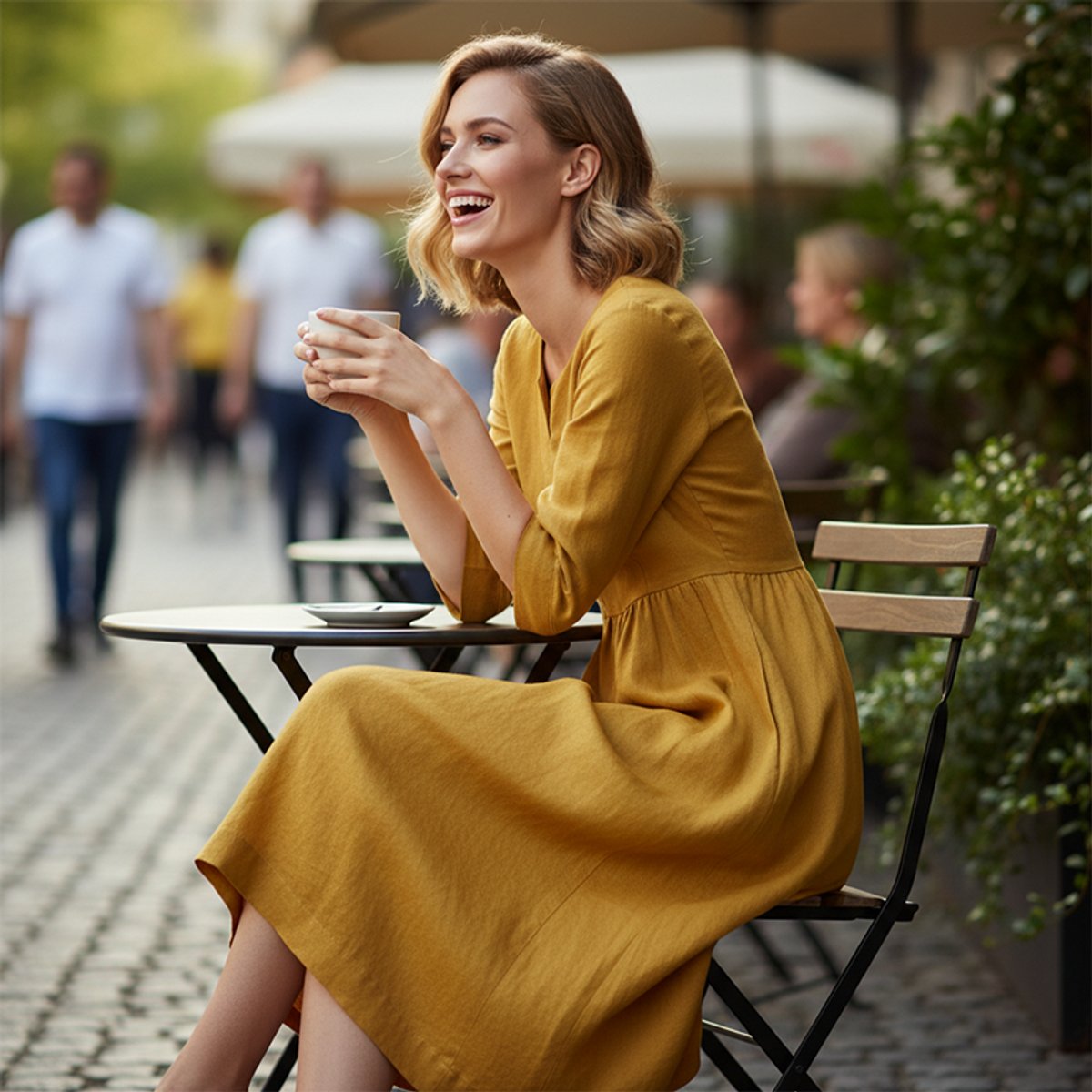 Women's 3/4 Sleeve V Neck Dress Casual Midi Swing