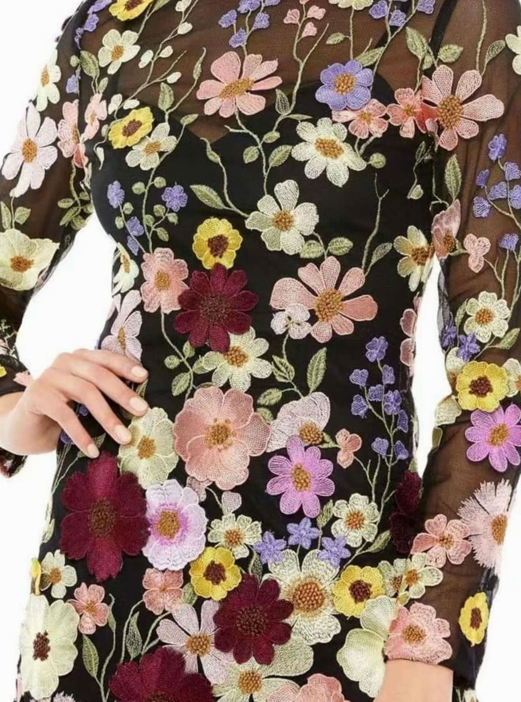Women's 3D Floral Embroidered Long-Sleeve Mini Dress