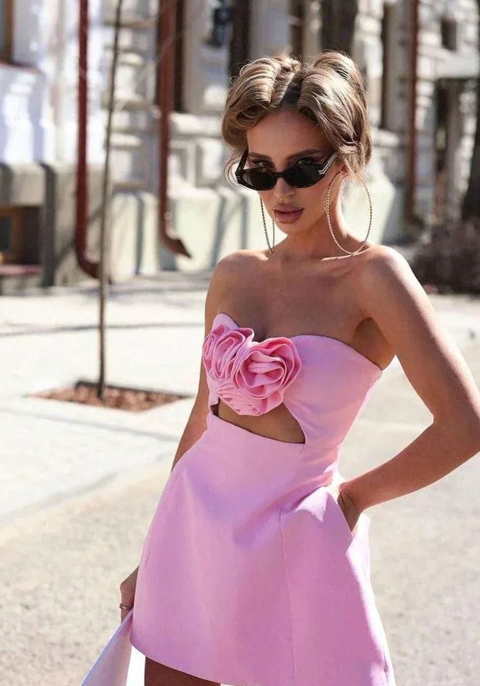 Women's 3D Rose Strapless Formal Mini Dress