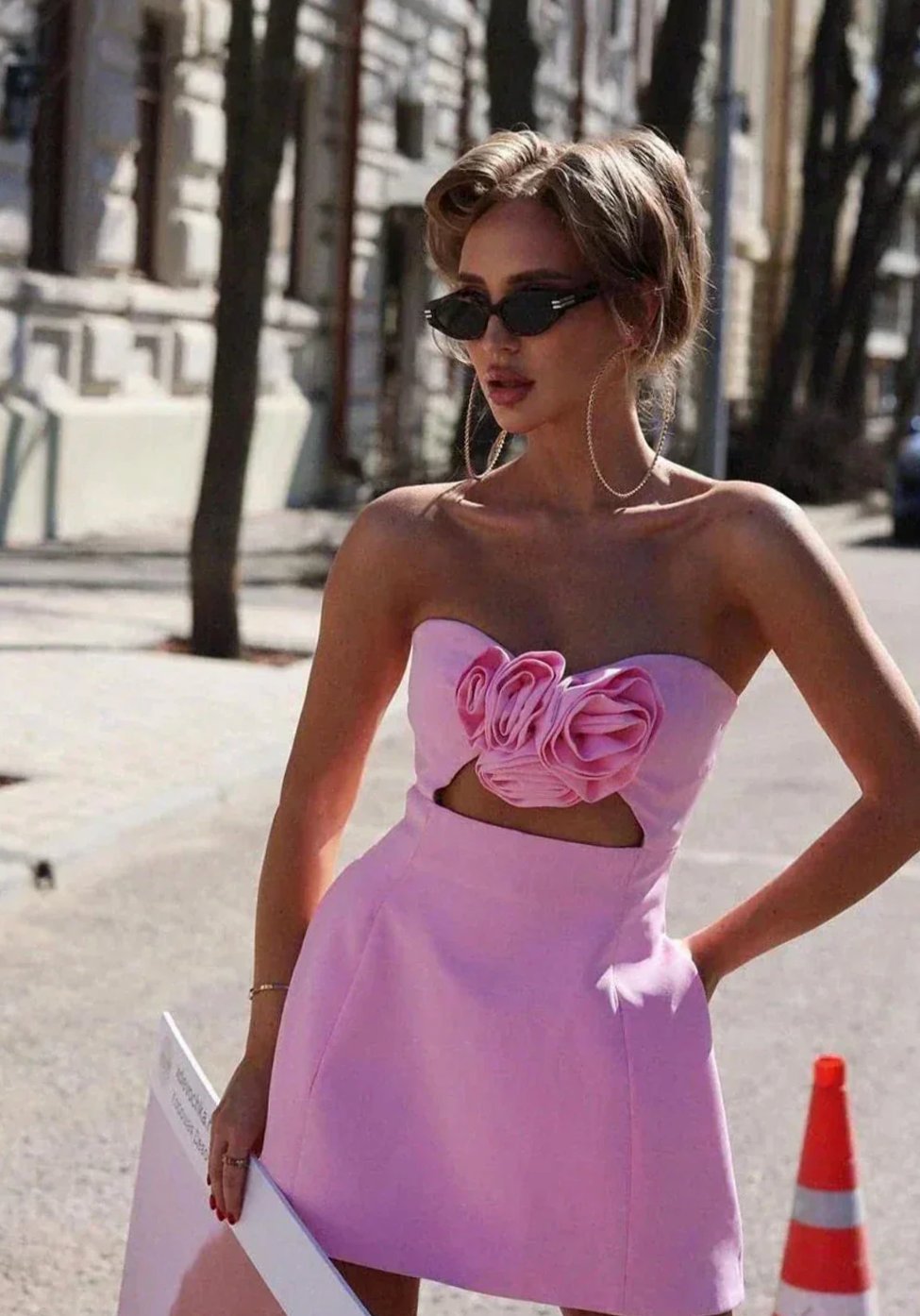 Women's 3D Rose Strapless Formal Mini Dress