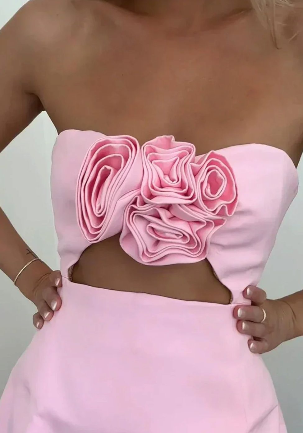 Women's 3D Rose Strapless Formal Mini Dress