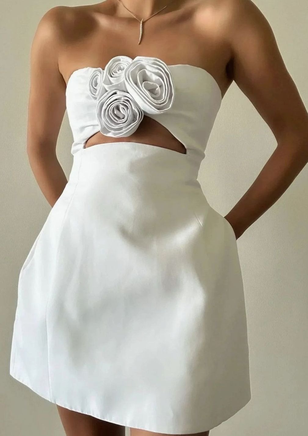 Women's 3D Rose Strapless Formal Mini Dress
