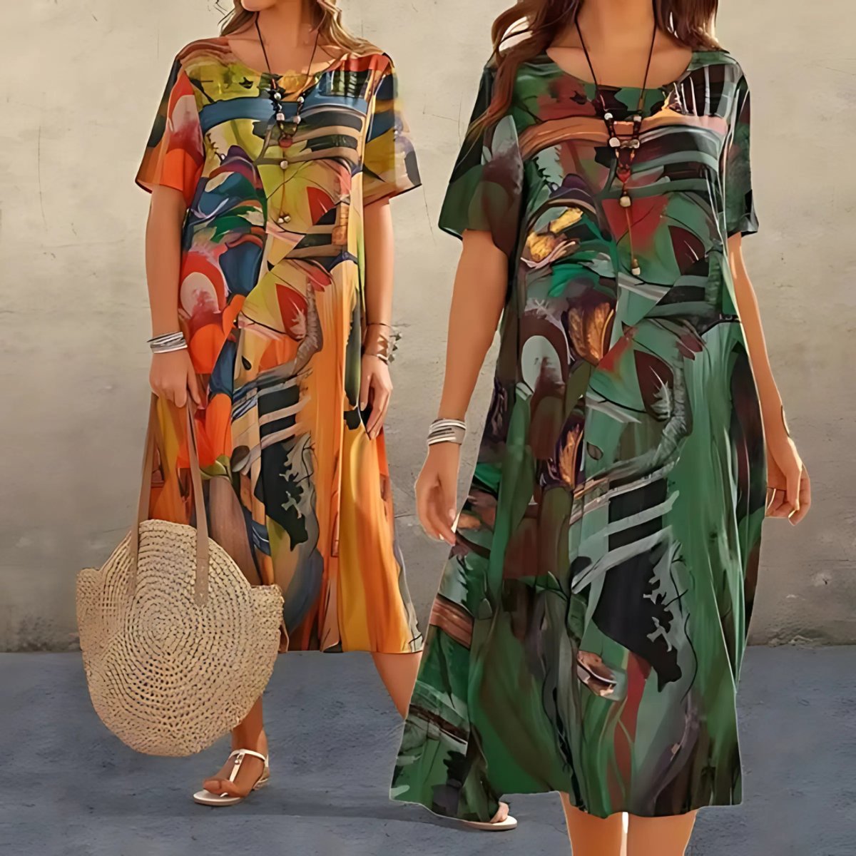 Women's Abstract Print Relaxed-Fit Short-Sleeve Floral Dress