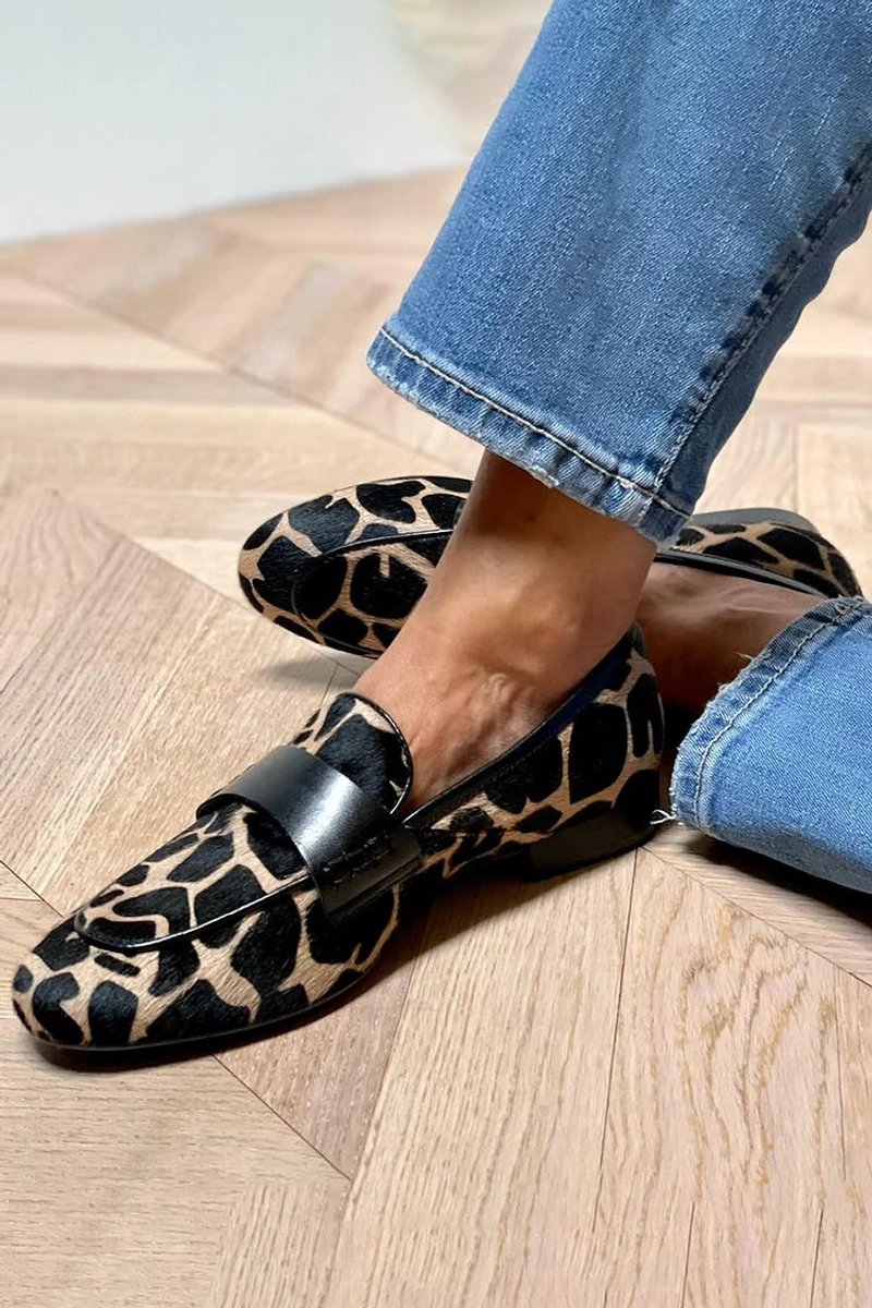 Women's Animal Print Calf-Hair Slip-On Loafers Black Strap - Black