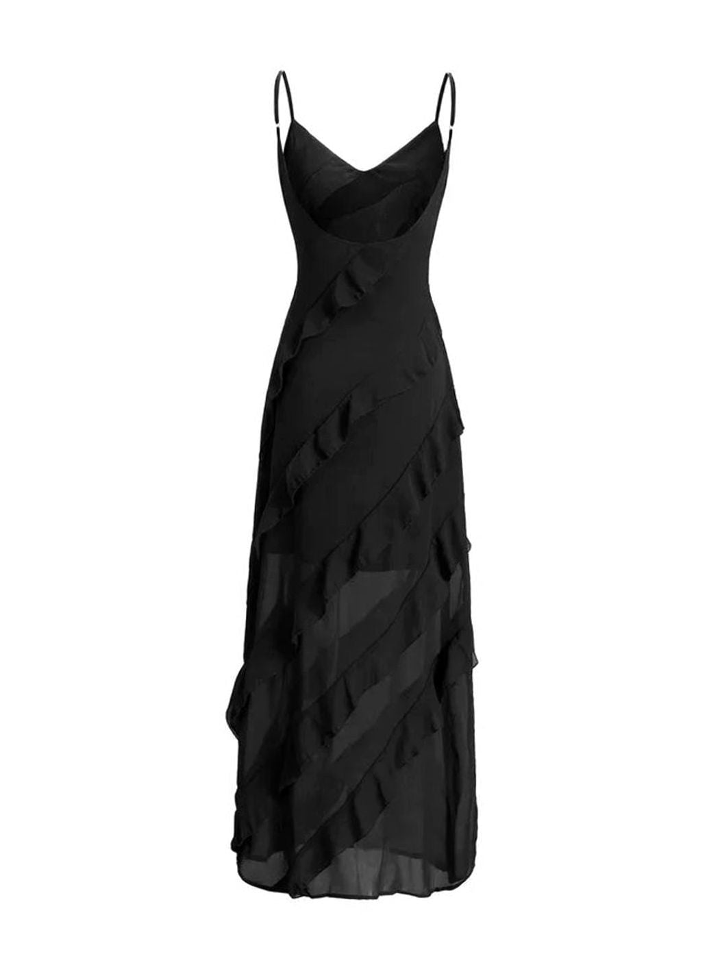 Women's Asymmetric Ruffle Spaghetti-Strap Formal Maxi Dress