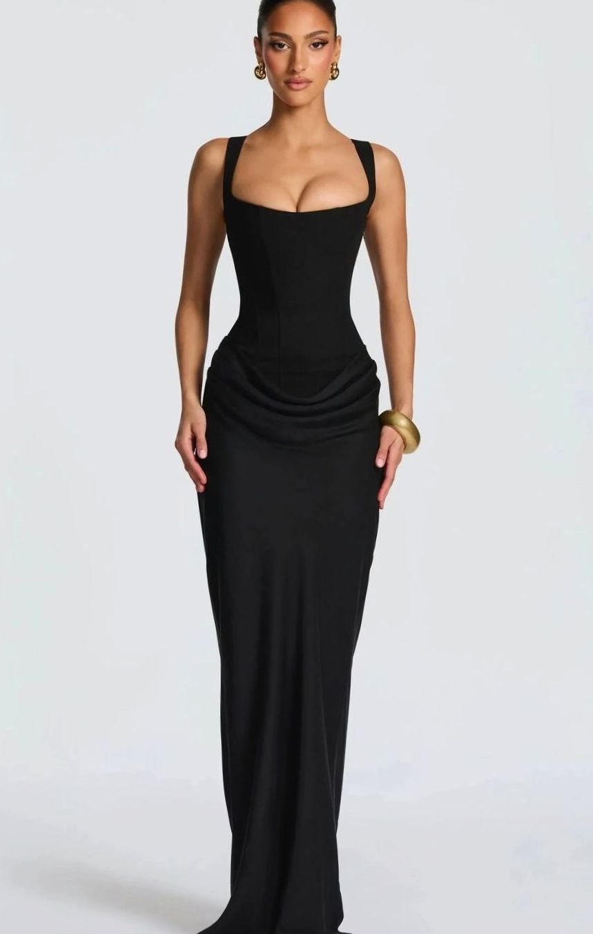 Women's Backless Bodycon Square-Neck Maxi Dress