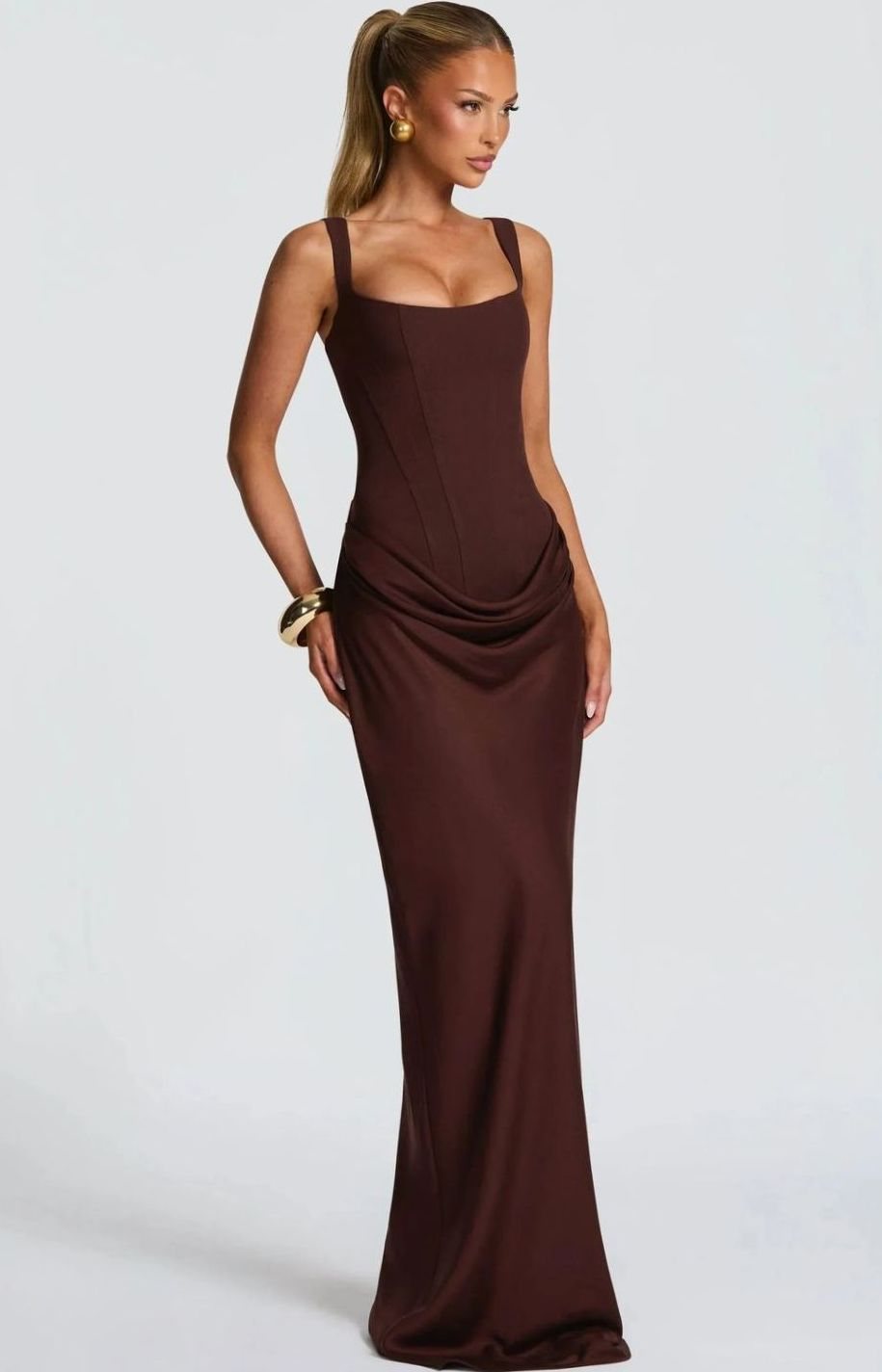 Women's Backless Bodycon Square-Neck Maxi Dress