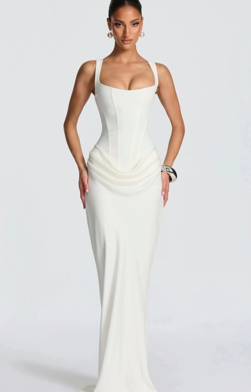 Women's Backless Bodycon Square-Neck Maxi Dress