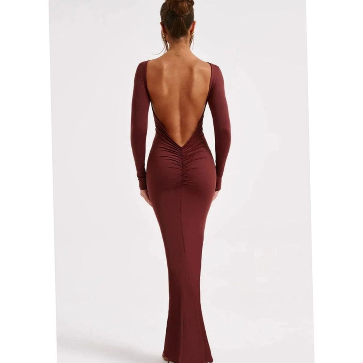 Women's Backless Long-Sleeve Fitted Maxi Wedding Guest Dress