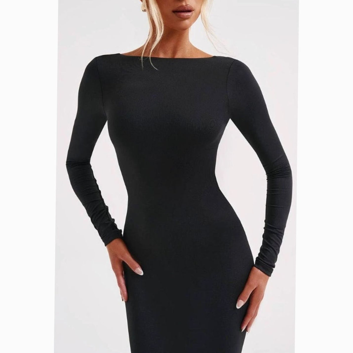 Women's Backless Long-Sleeve Fitted Maxi Wedding Guest Dress