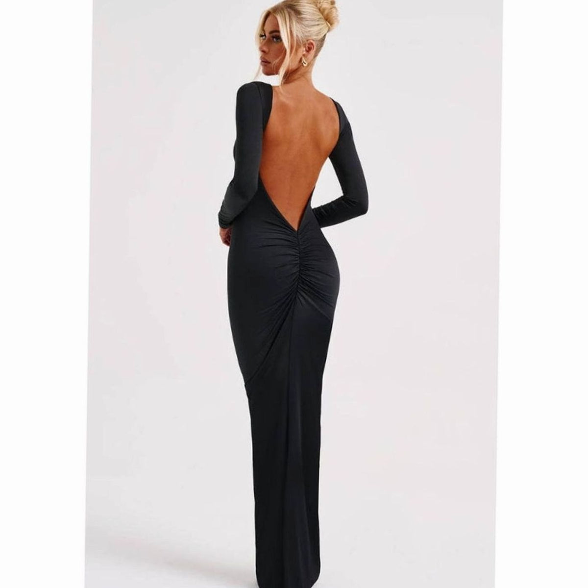 Women's Backless Long-Sleeve Fitted Maxi Wedding Guest Dress