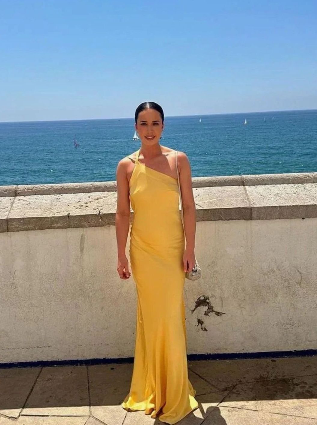 Women's Backless Satin Maxi Dress One-Shoulder Evening Gown