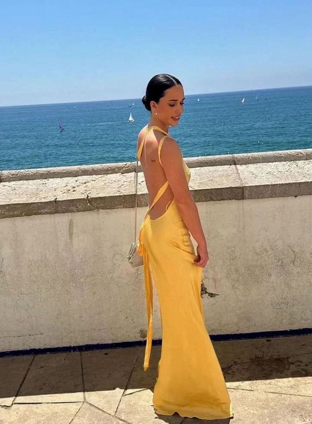Women's Backless Satin Maxi Dress One-Shoulder Evening Gown