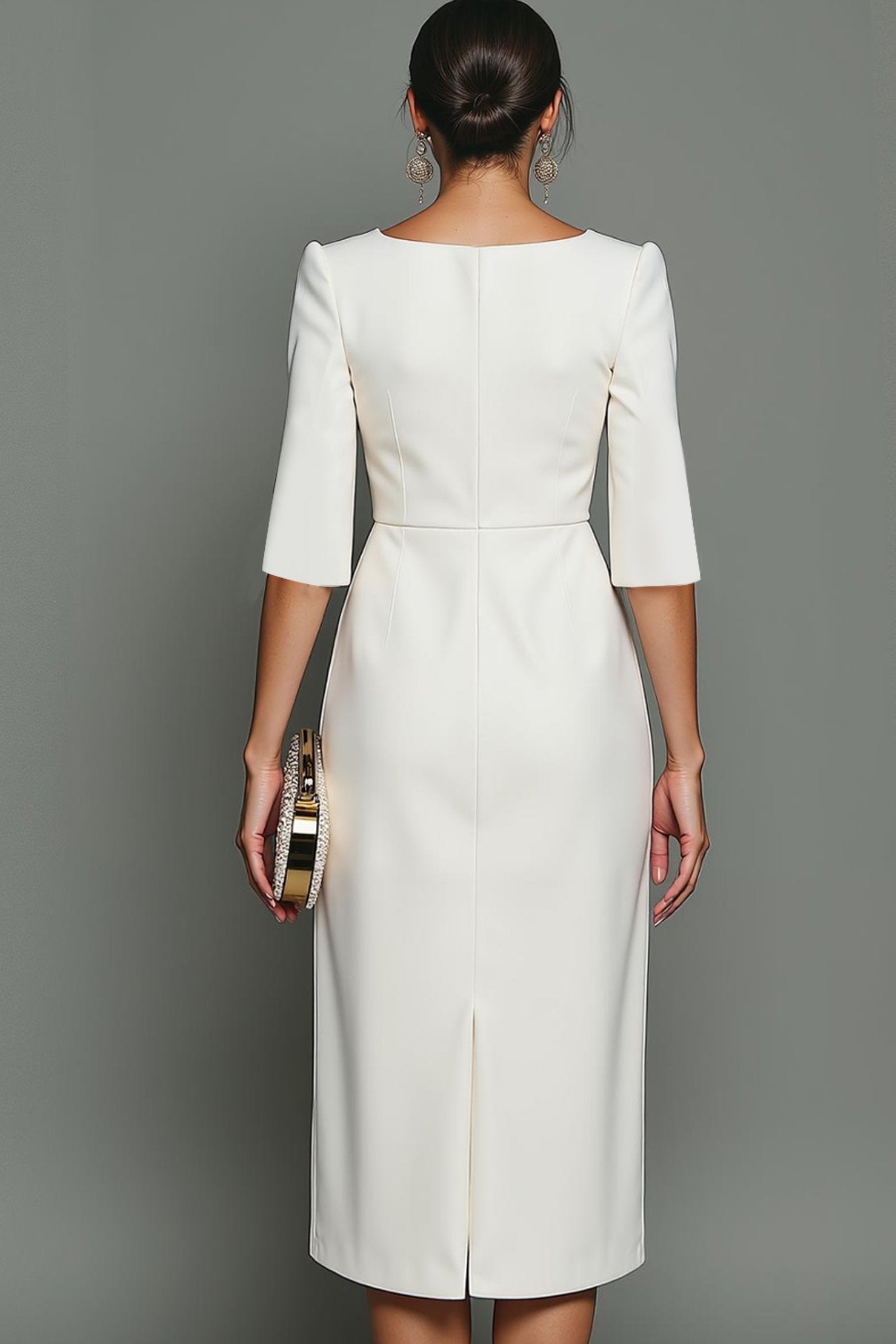 Women's Bateau-Neck Pearl-Trim Sheath Midi Formal Dress