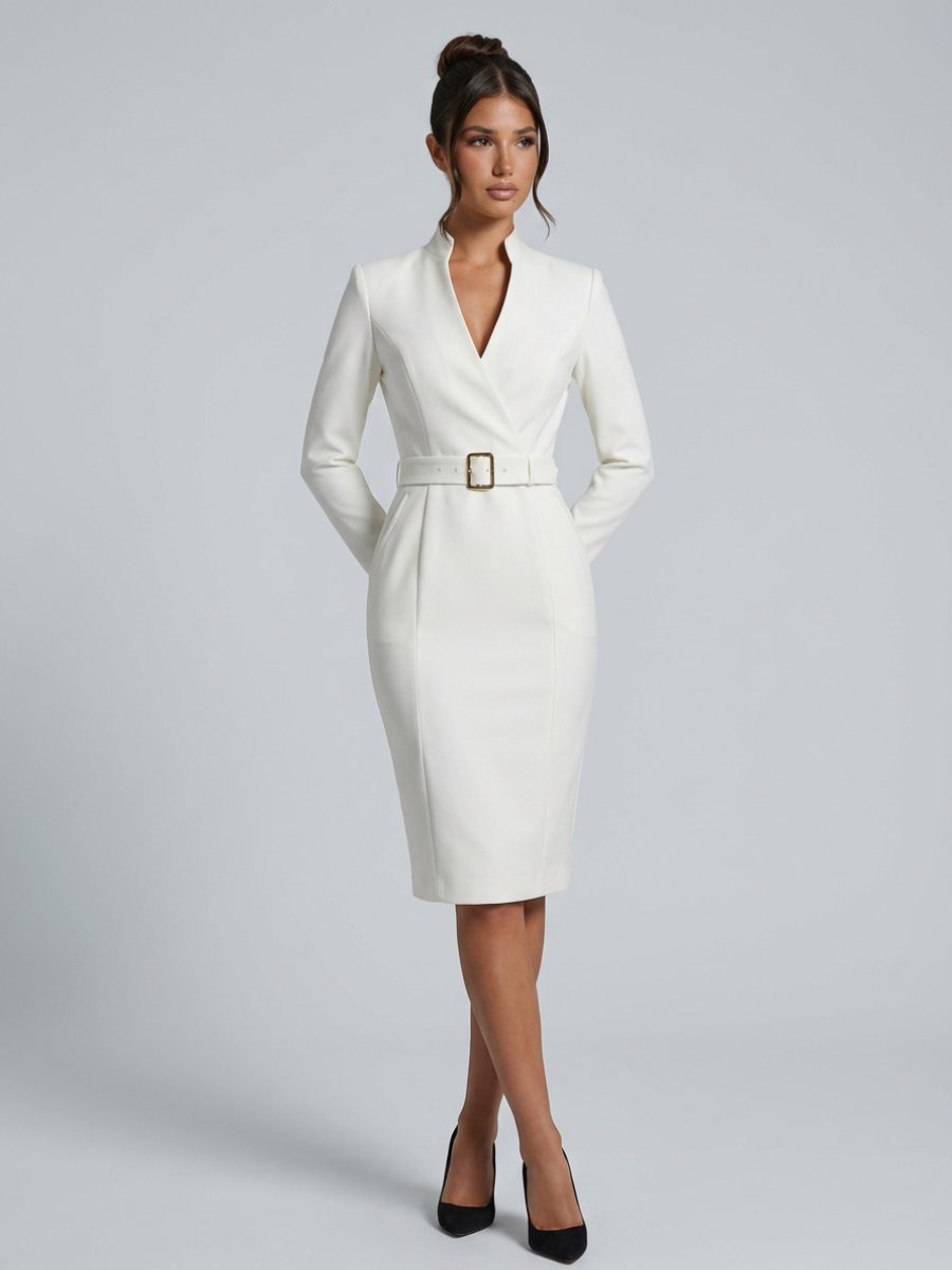 Women's Belted Wrap Midi Summer Dress Jumpsuit Long Sleeve