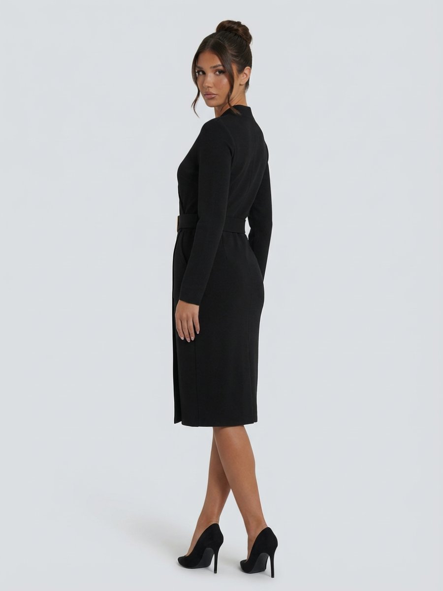 Women's Belted Wrap Midi Summer Dress Jumpsuit Long Sleeve