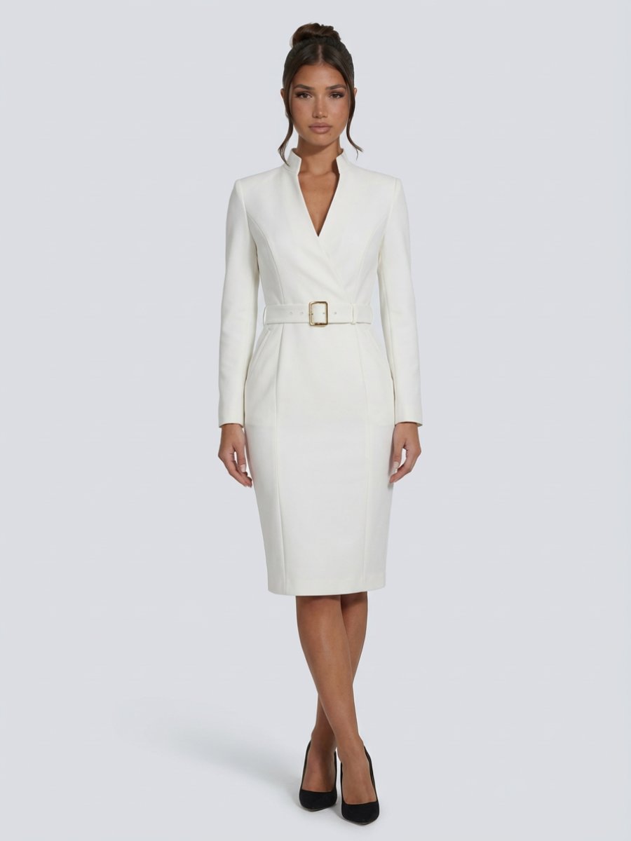 Women's Belted Wrap Midi Summer Dress Jumpsuit Long Sleeve