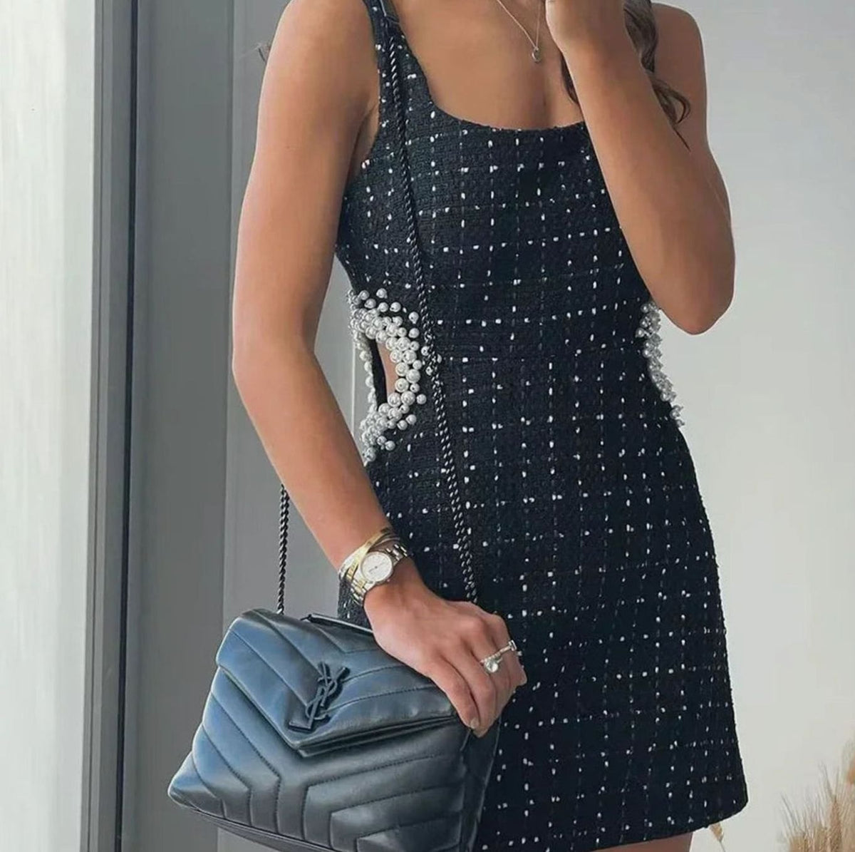 Women's Black Sequin Beaded Cutout Mini Dress