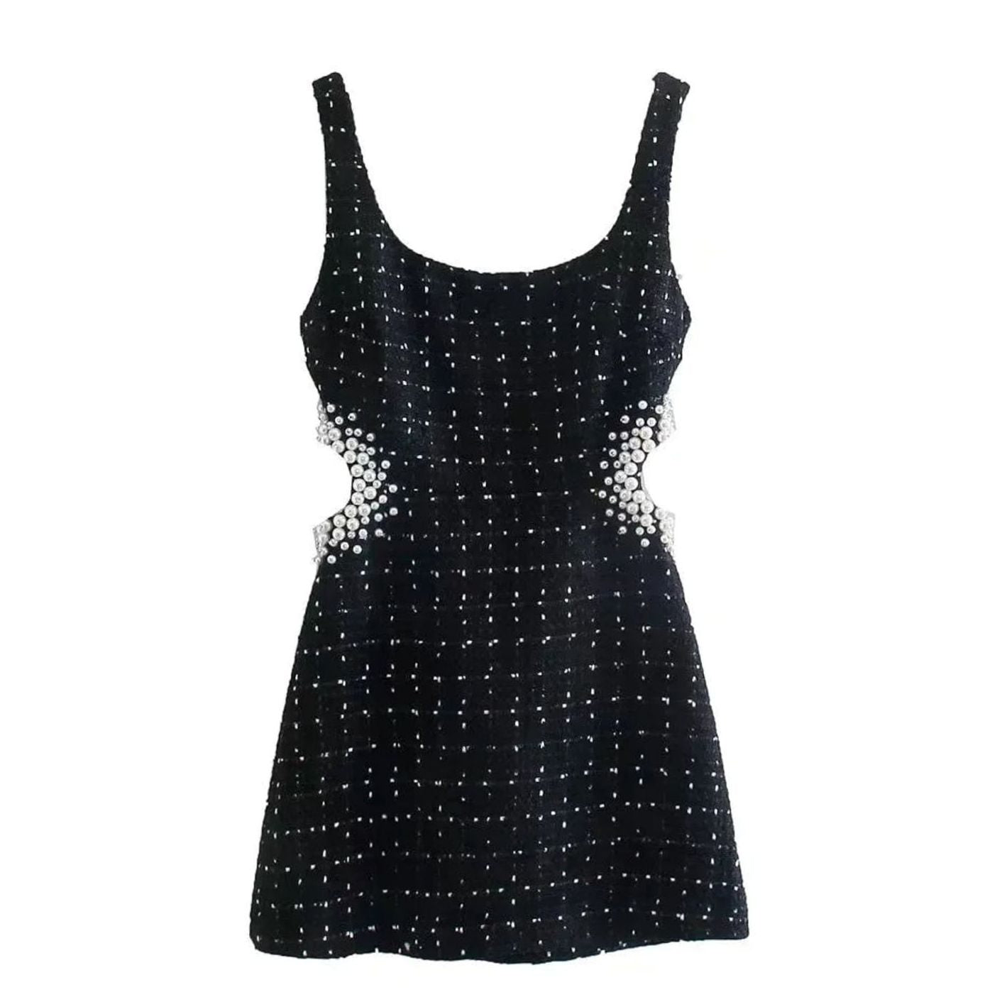 Women's Black Sequin Beaded Cutout Mini Dress - Black