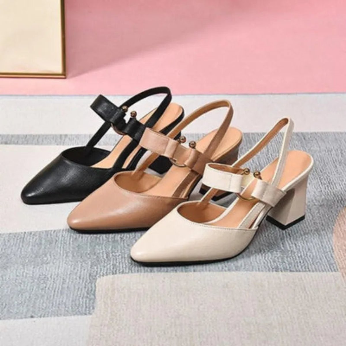 Women's Block Heel Pointed Toe Slingback Comfort Heels