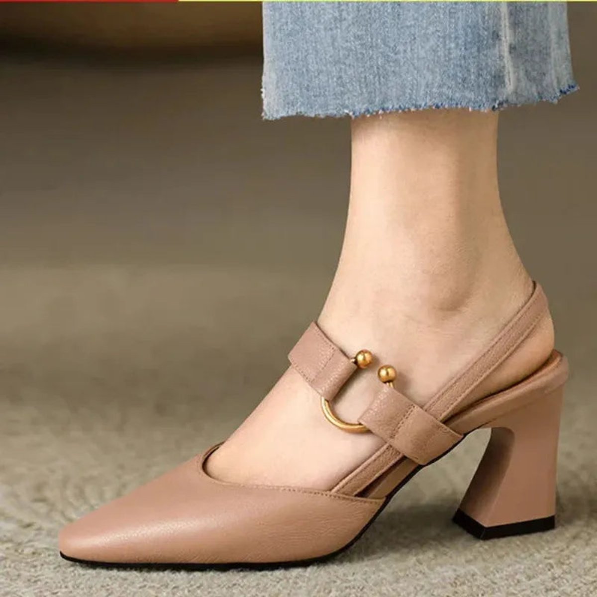 Women's Block Heel Pointed Toe Slingback Comfort Heels