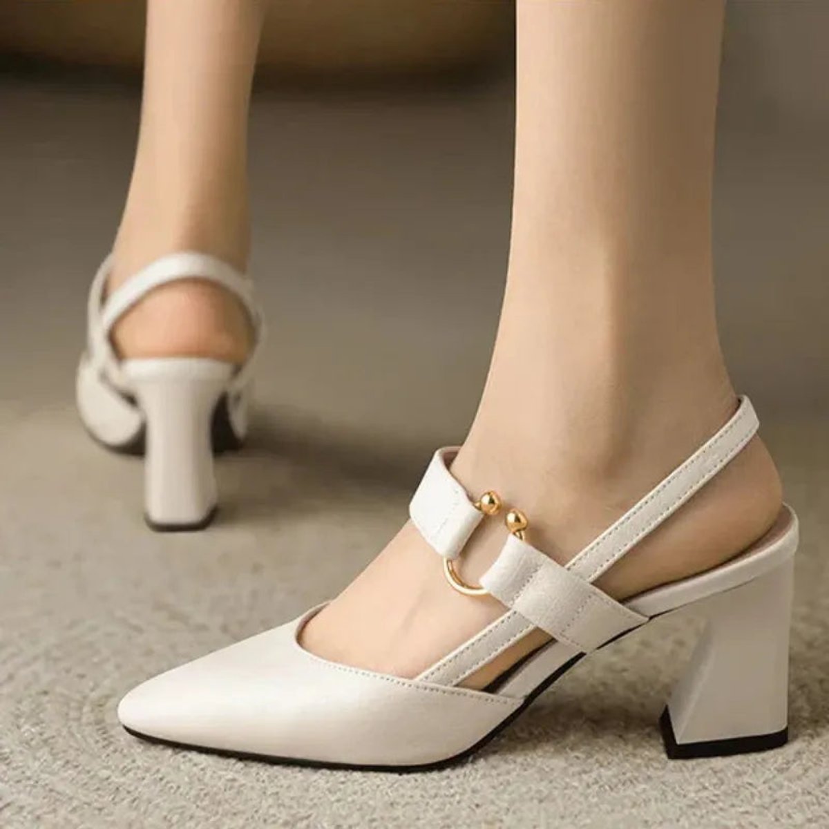 Women's Block Heel Pointed Toe Slingback Comfort Heels