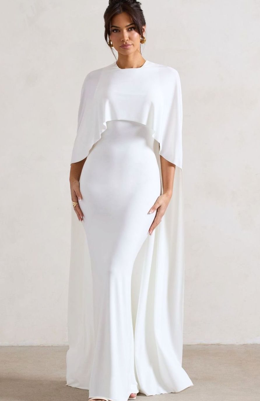 Women's Bodycon Cape-Sleeve Stretch Jersey Maxi Dress