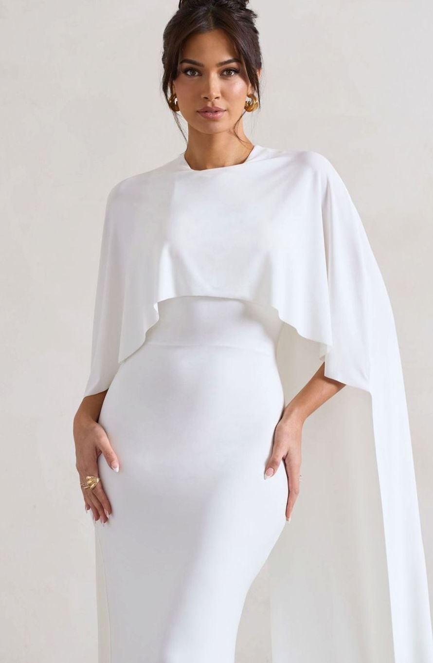 Women's Bodycon Cape-Sleeve Stretch Jersey Maxi Dress
