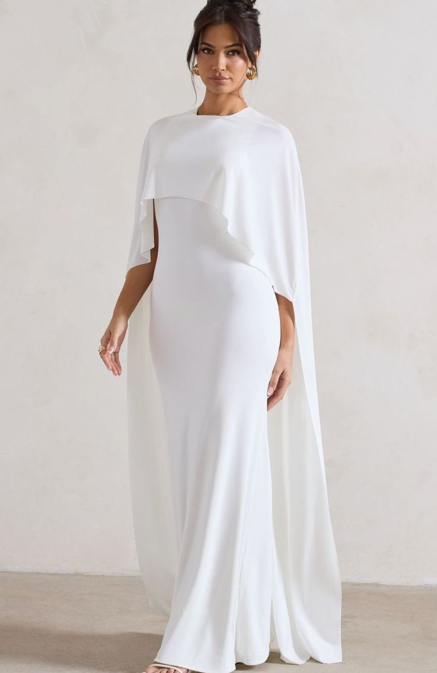 Women's Bodycon Cape-Sleeve Stretch Jersey Maxi Dress