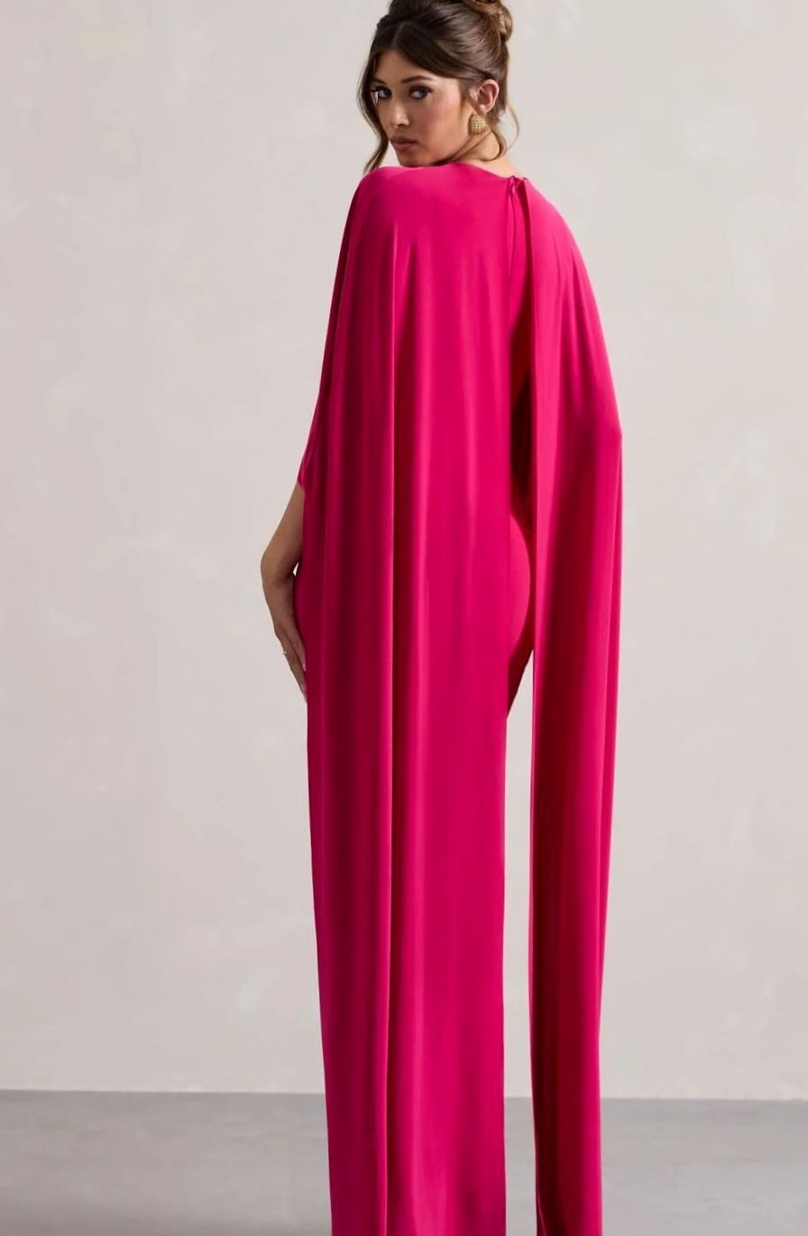 Women's Bodycon Cape-Sleeve Stretch Jersey Maxi Dress