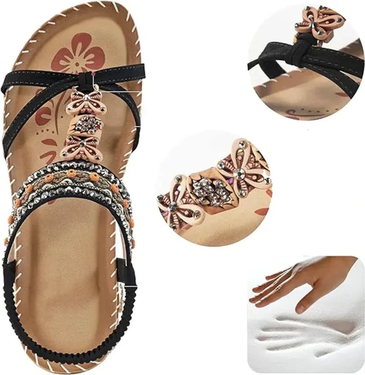 Women's Bohemian Beaded Flat Comfort Sandals Braided Strap