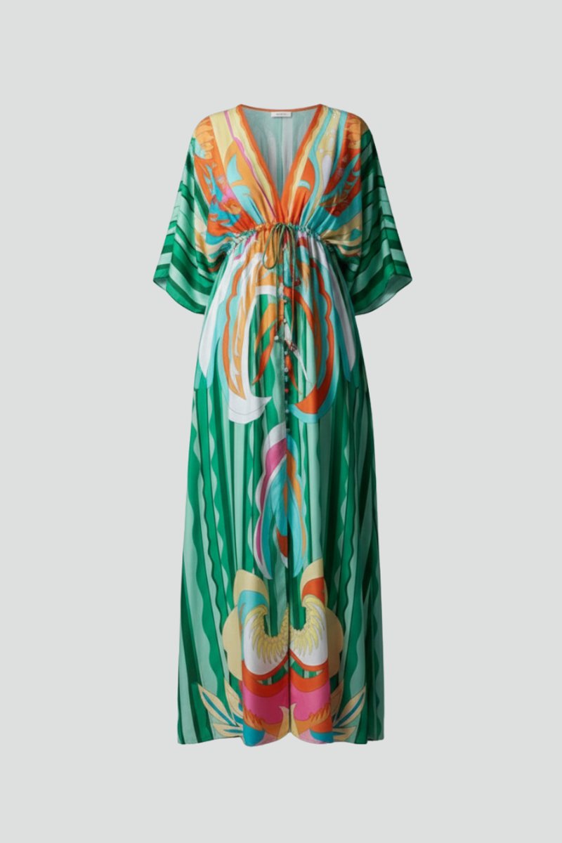 Women's Bohemian Chiffon V-Neck Drawstring Summer Dress Jumpsuit Maxi